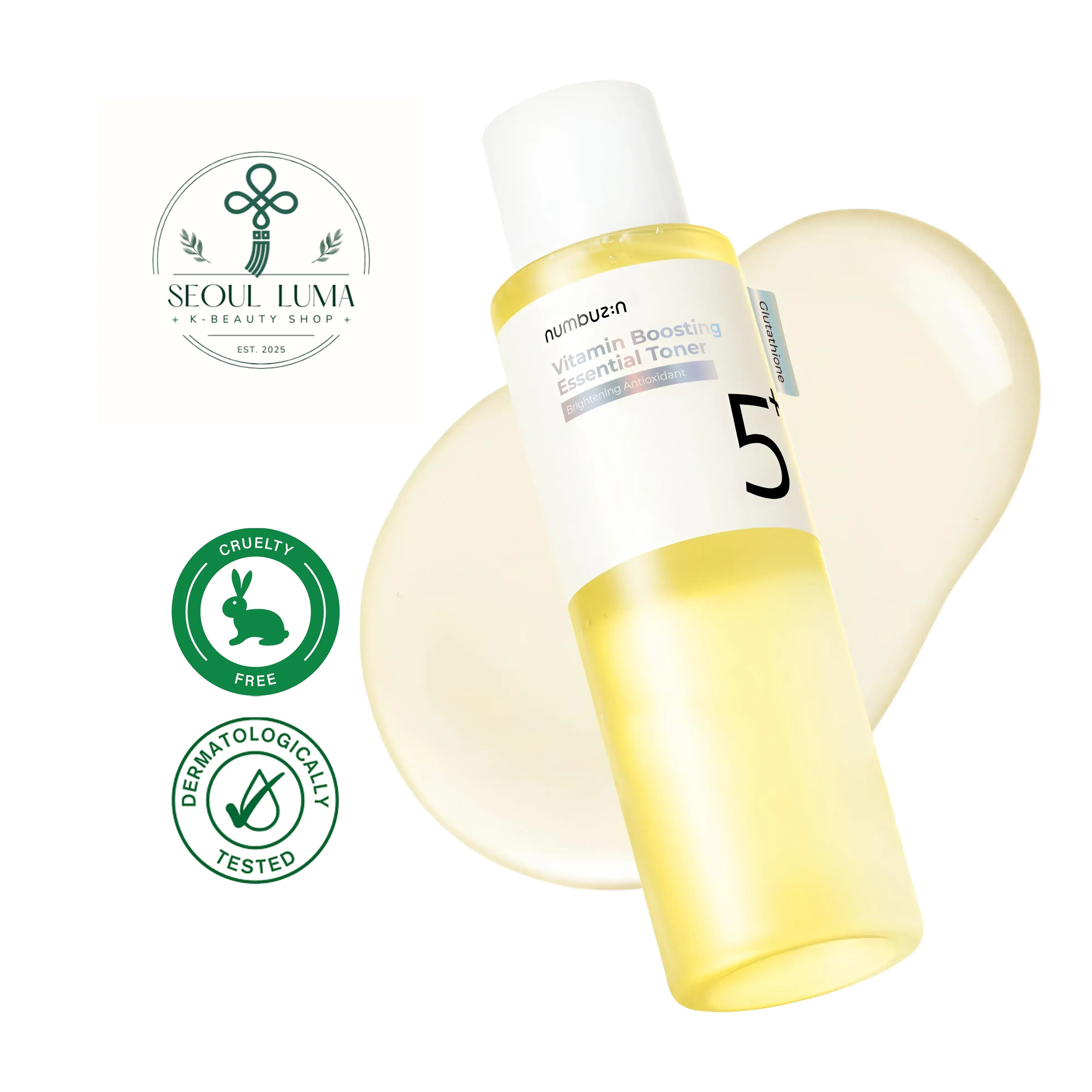 NUMBUZIN No.5 Vitamin Boosting Essential Toner with 50,000ppm niacinamide, vitamin C, and glutathione for brightening